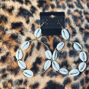 Cowrie shell dangling gold like hoop earrings